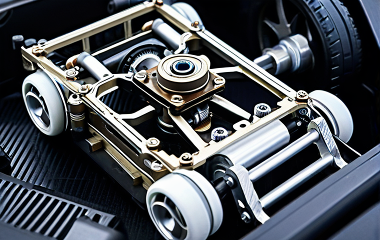 미니카의 브랜드별 부품 호환성 - **Prompt:** "Close-up of a Mini 4WD MS chassis, emphasizing intricate gear details and motor mount. ...