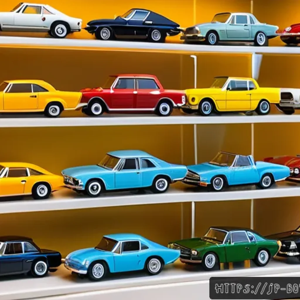 미니카 컬렉션 관리 방법 - A detailed close-up of a miniature car collection displayed inside a clear acrylic case with tiered ...
