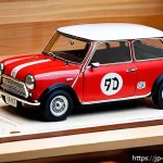 미니카 중고 거래 팁 - A highly detailed scene of a vintage Japanese mini car model displayed inside its original clear pla...