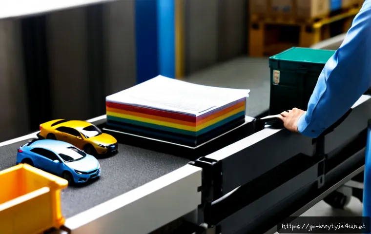 미니카 수출입 통계 - Photorealistic export logistics scene featuring neatly arranged miniature die-cast cars on a clean w...